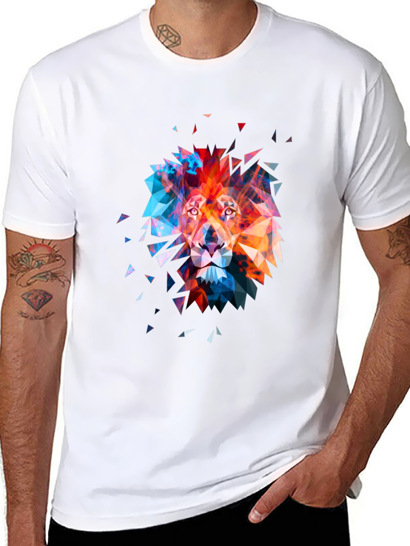 Black Geometric Lion Graphic Tee - Modern Art T-Shirt view 8