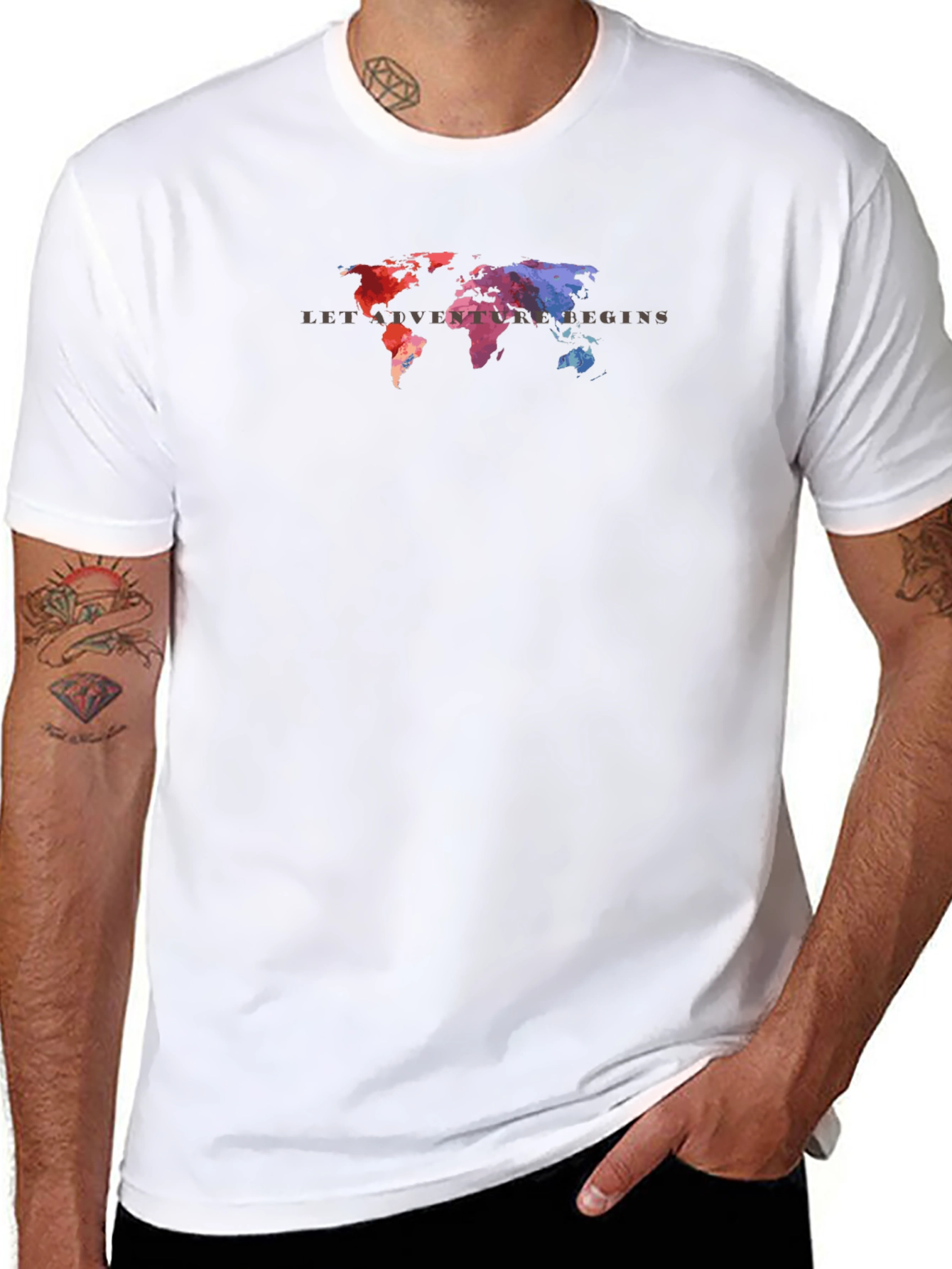 Black Colorful World Map Adventure T-Shirt view 8