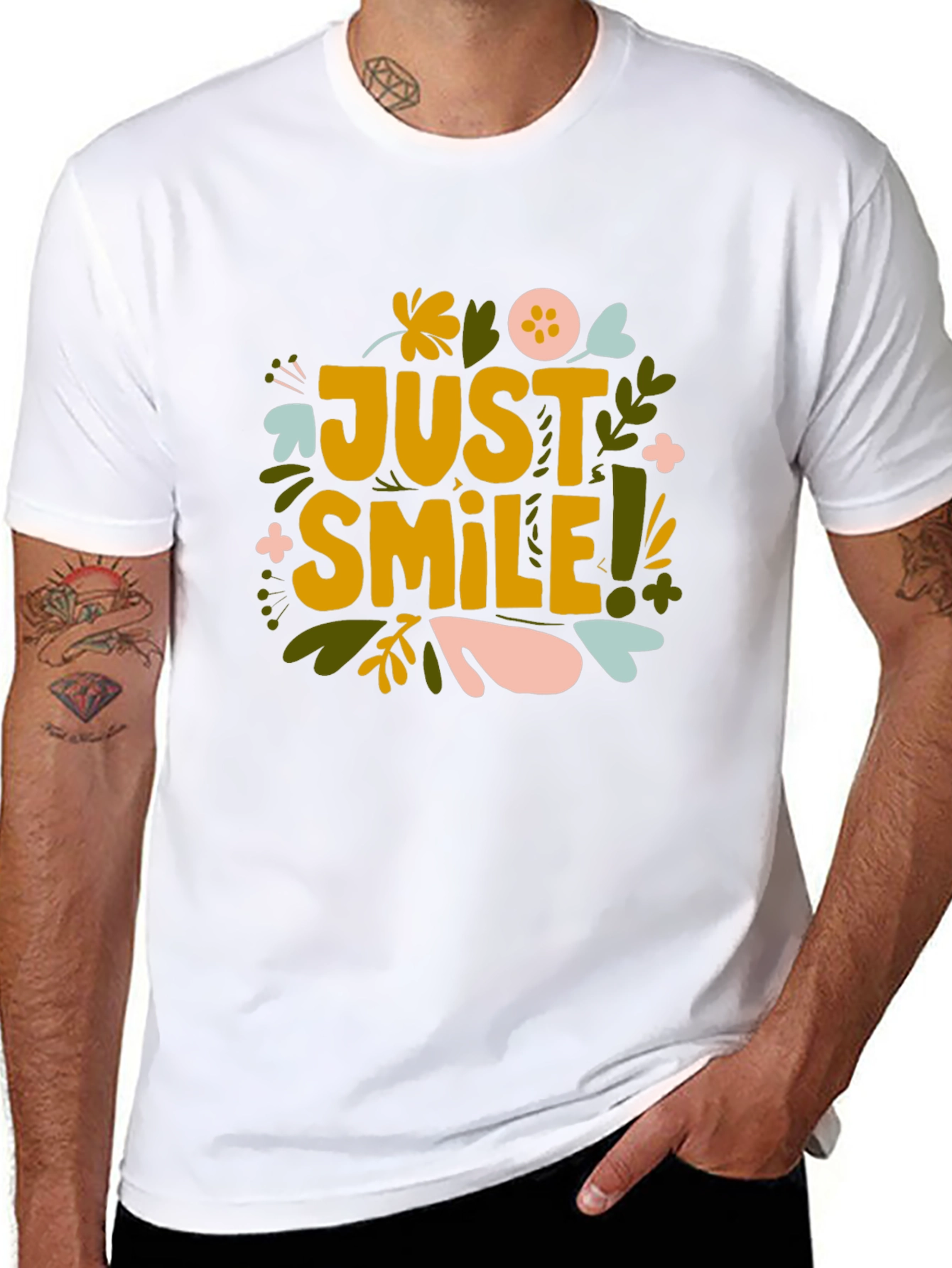 Black Just Smile Graphic Tee - Black Cotton Comfort view 8