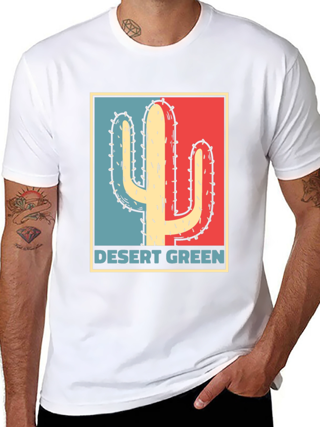 Black Desert Green Cactus T-Shirt - Retro Graphic Tee view 8