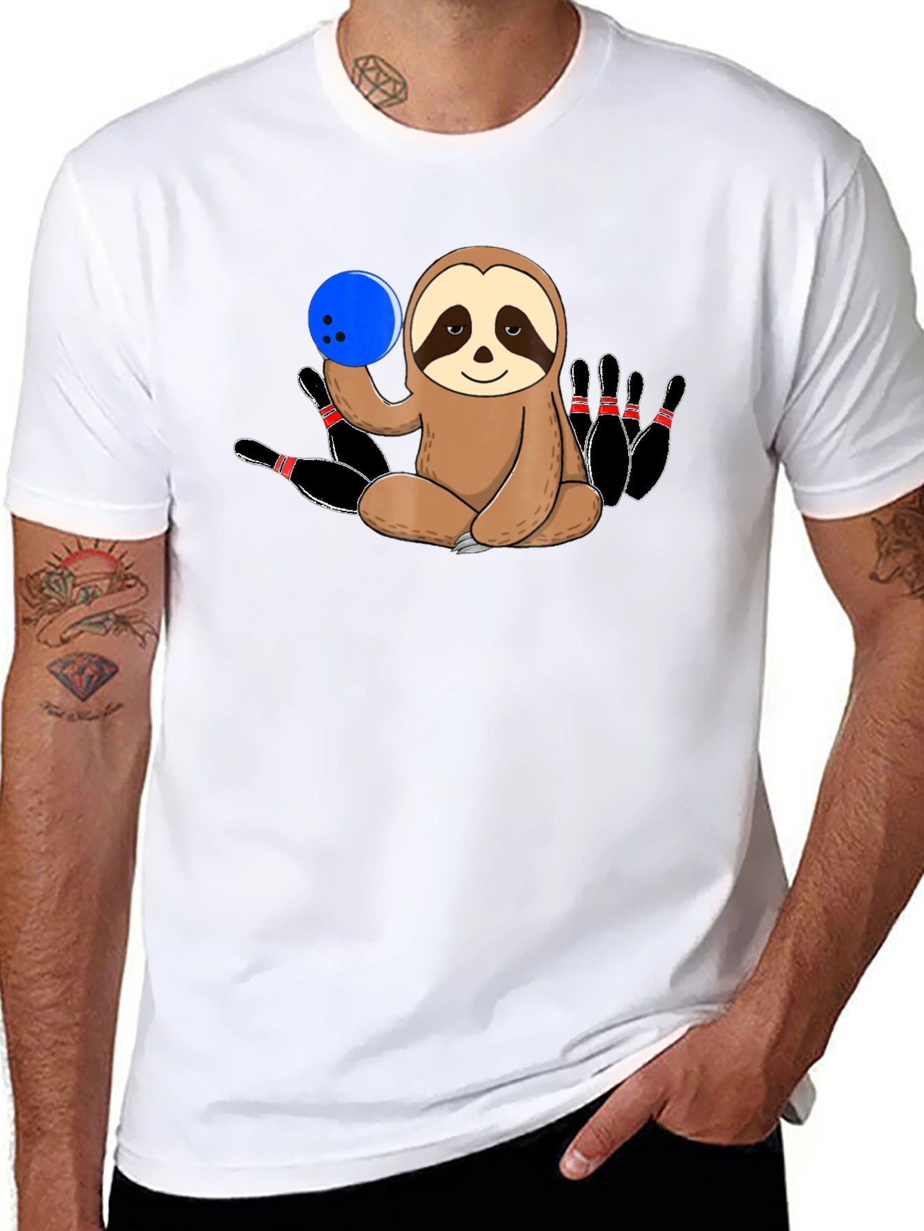 Black Sloth Bowling T-Shirt Funny Bowling Pin Tee view 8