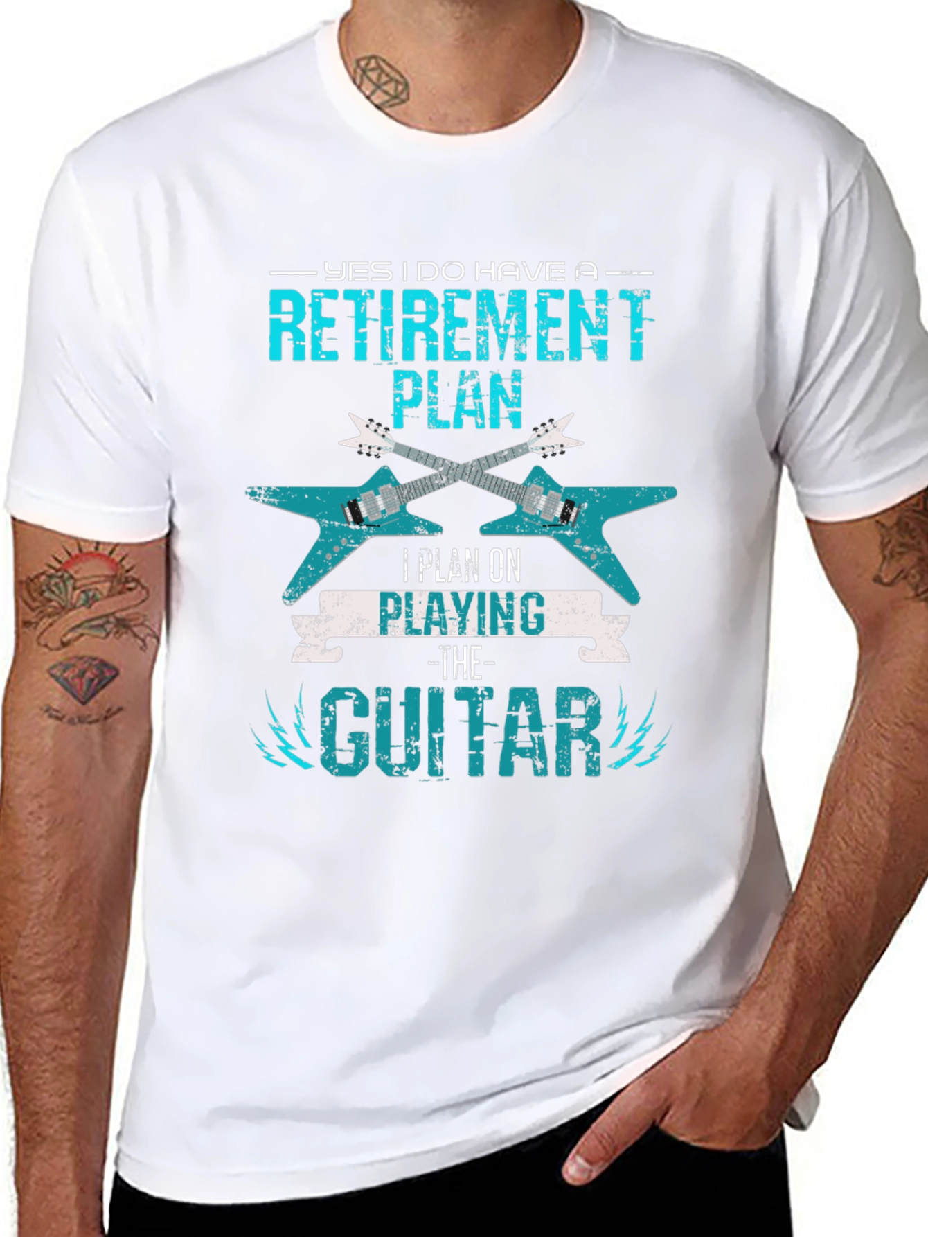 Black Retirement Guitar Player T-Shirt view 8