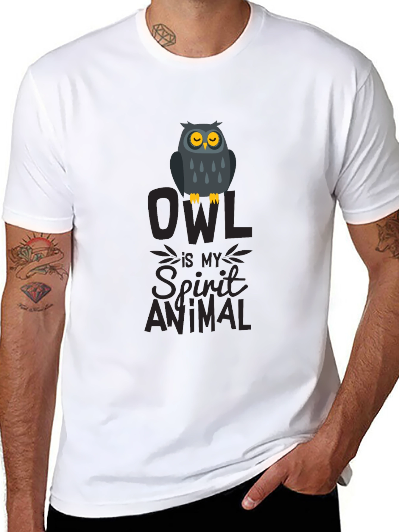 Owl Spirit Animal Graphic Print T-Shirt - Black - 8