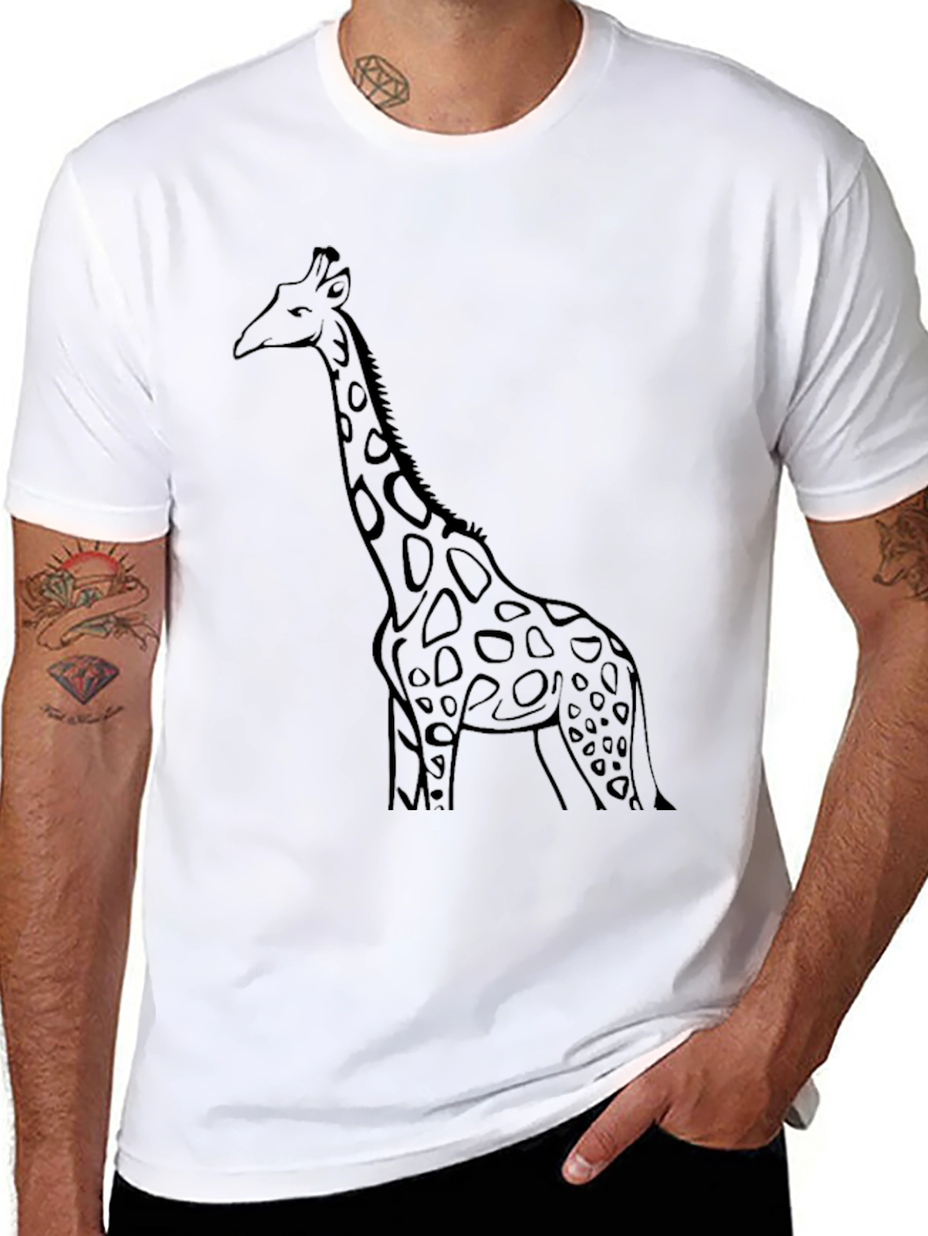 Black Giraffe Graphic Tee - Black Cotton Casual T-Shirt view 8