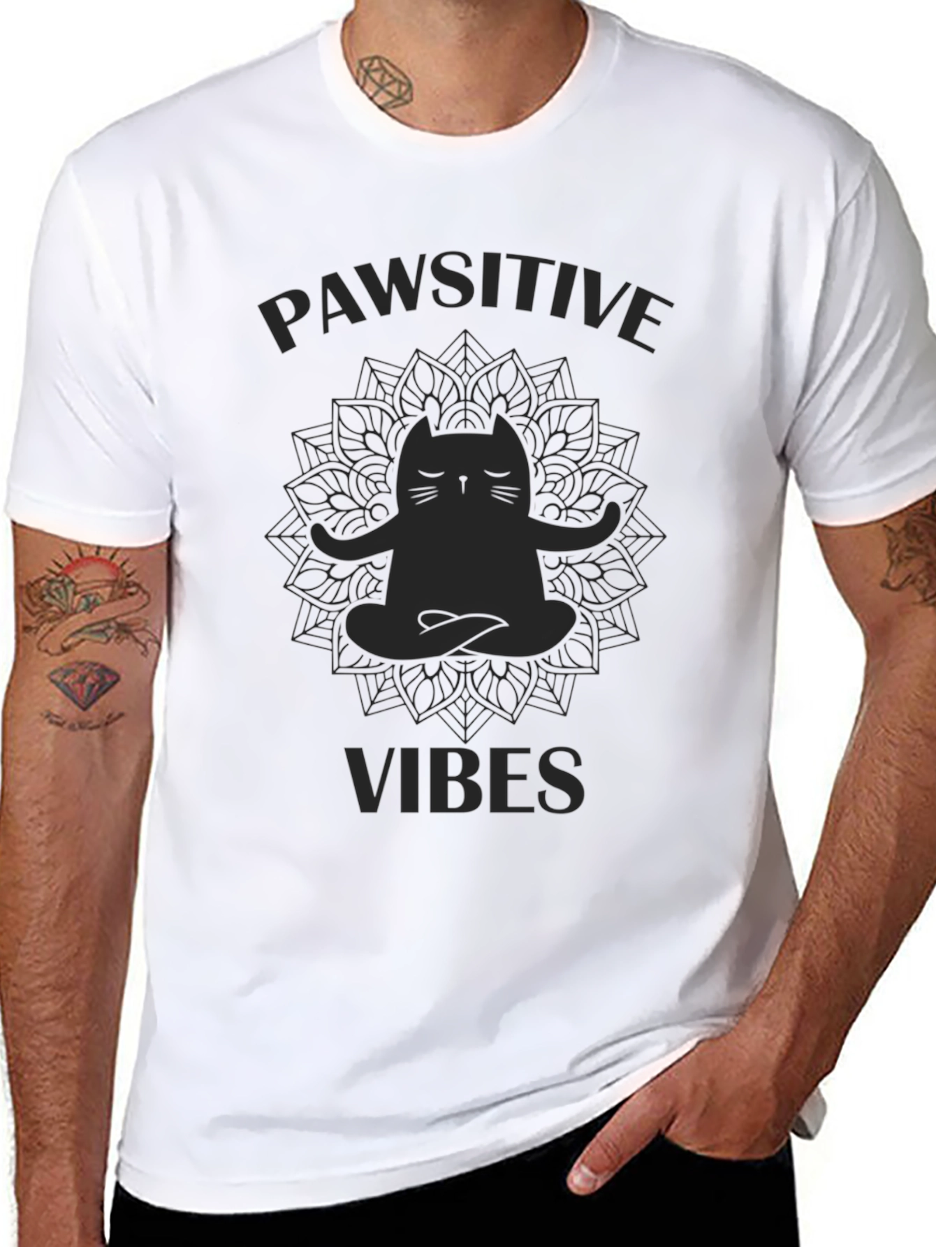 Black Pawsitive Vibes Cat Yoga T-Shirt view 8