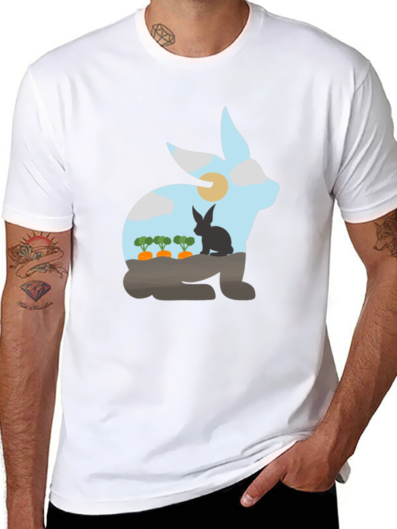 Black Rabbit Silhouette Graphic Tee - Nature Lover's T-Shirt view 8