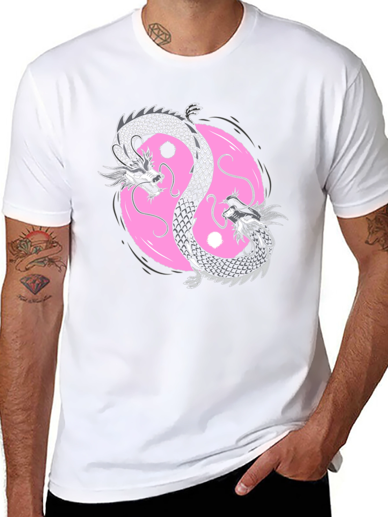 Black Yin Yang Dragon Graphic Tee - Black Cotton Blend view 8