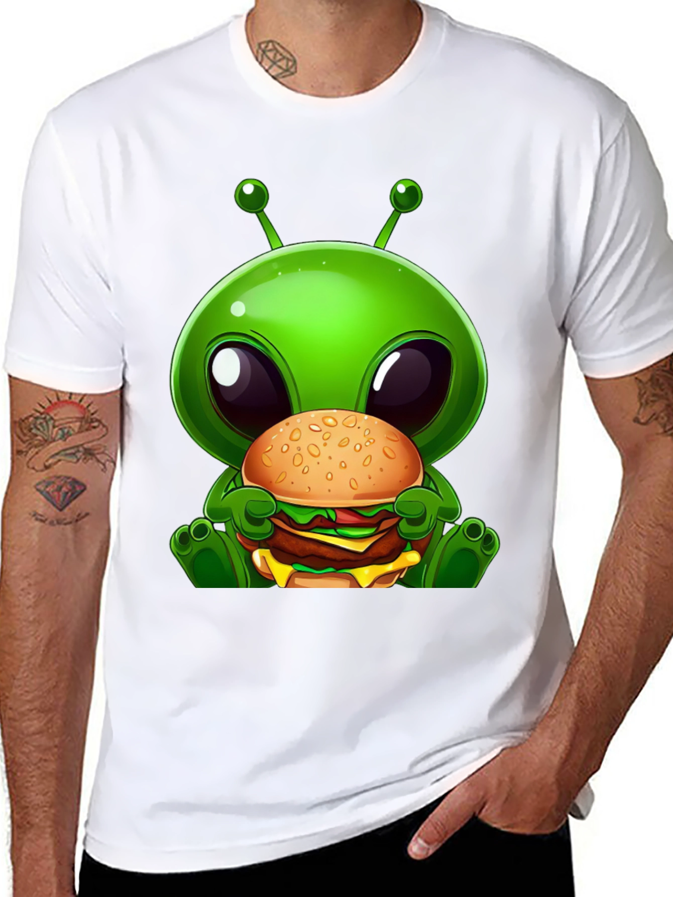 Black Alien Burger Graphic T-Shirt view 8