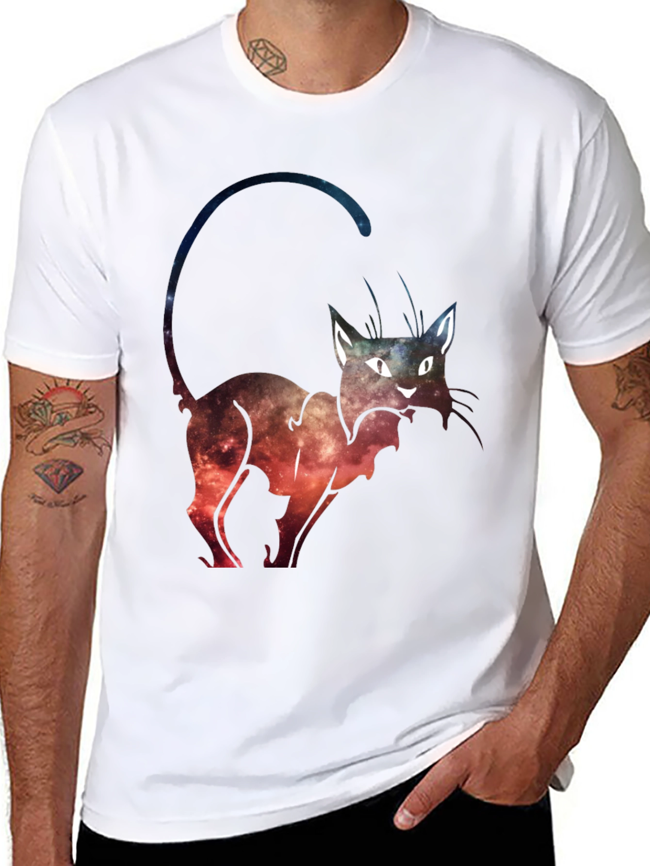 Black Cosmic Cat Graphic Tee view 8