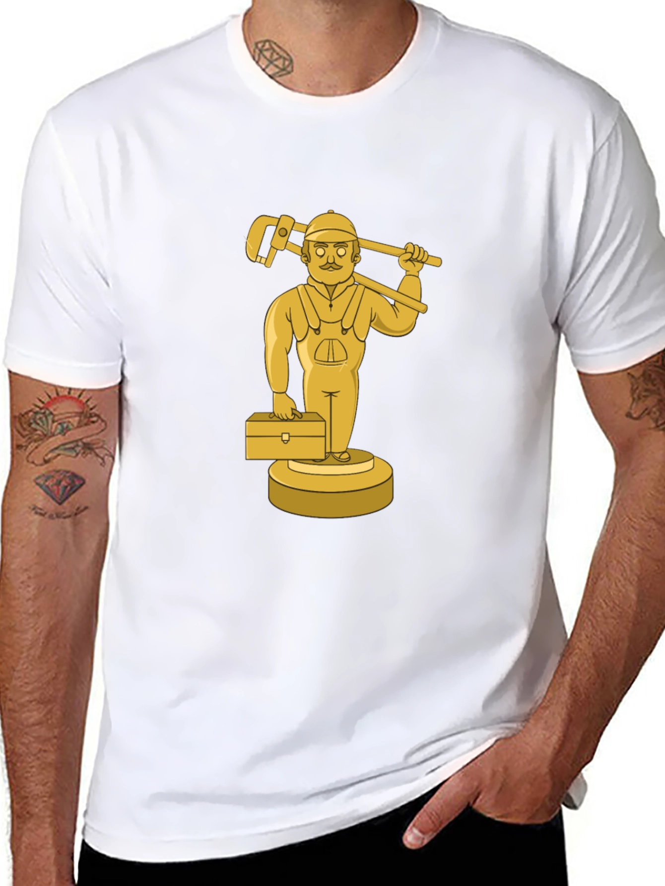 Black Golden Plumber Cartoon Graphic Tee view 8