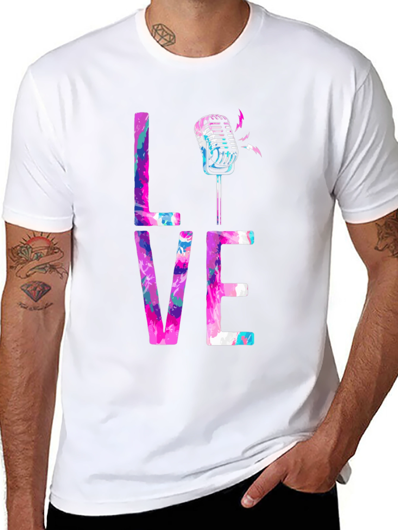 Black Colorful LOVE Microphone Graphic Tee view 8