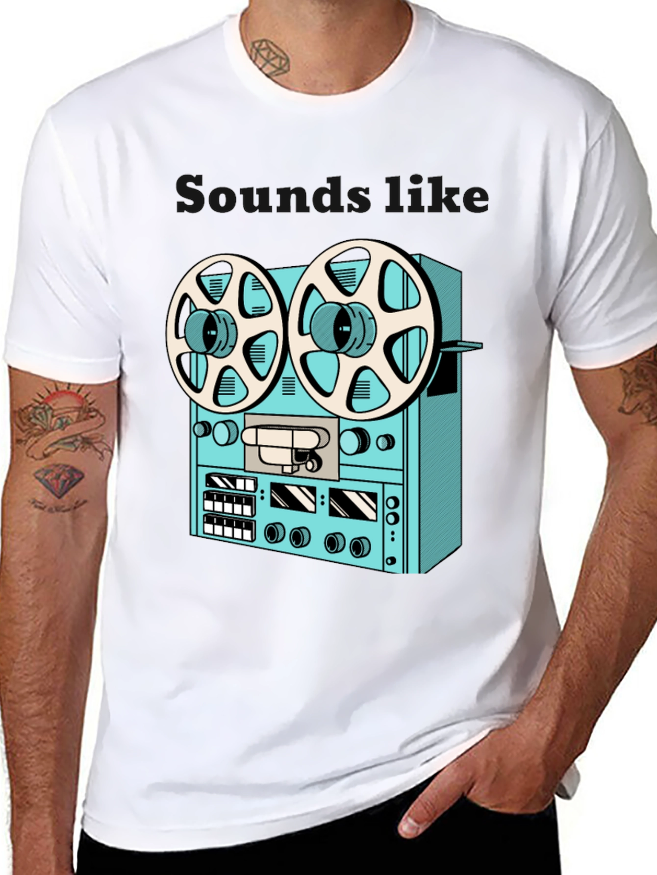 Black Vintage Reel-to-Reel T-Shirt - Retro Audio Style view 8