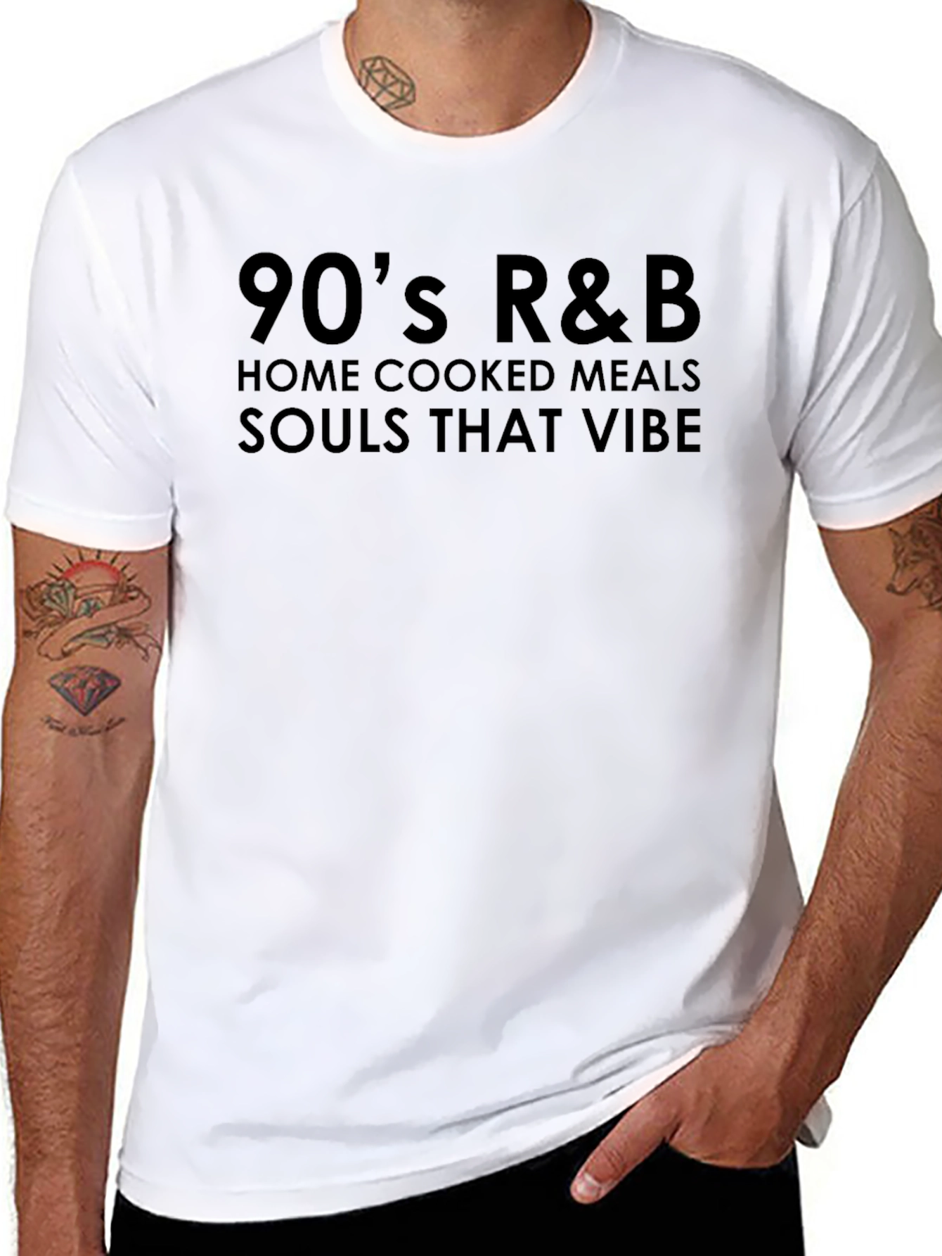 Black 90's R&B Home Cooked Meals T-Shirt view 8