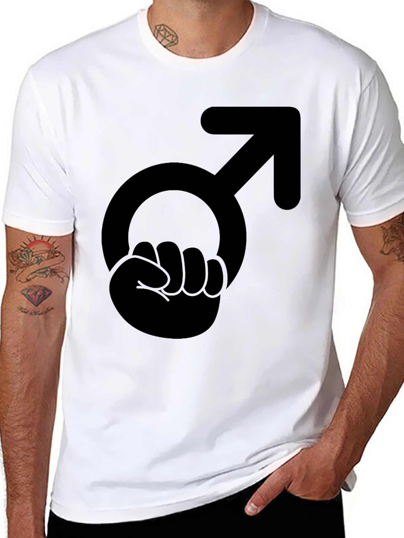 Black Male Symbol Fist Graphic T-Shirt - Black Cotton Tee view 8