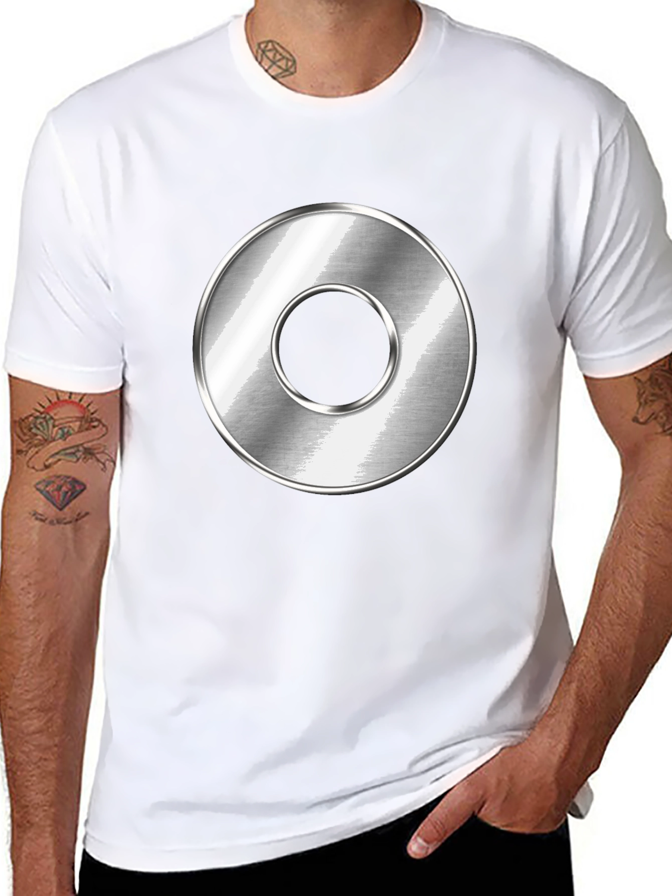 Black Men's Black T-Shirt with Metallic Circle Design view 8