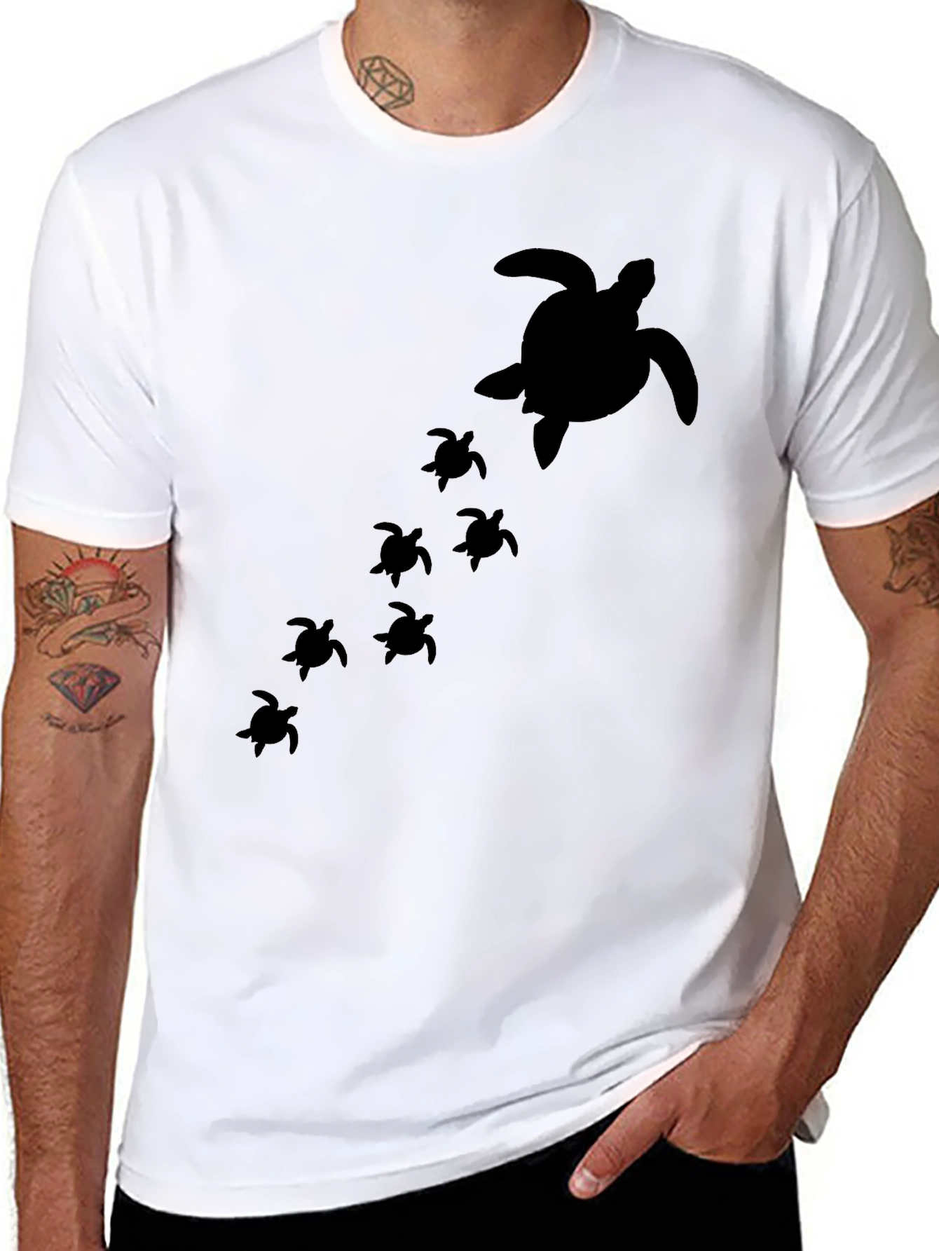 Black Turtle Family Graphic Tee - Black Cotton T-Shirt view 8