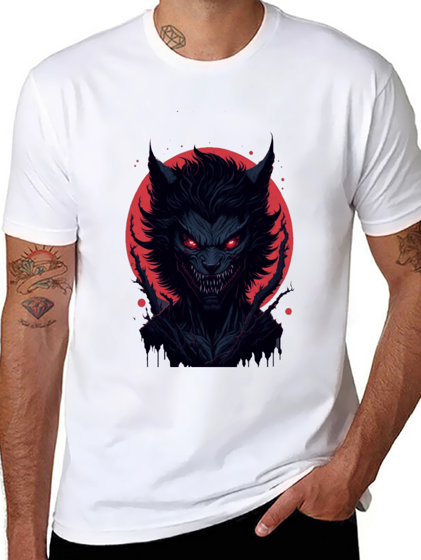 Black Men's Black Werewolf Graphic Tee - Horror Style view 8