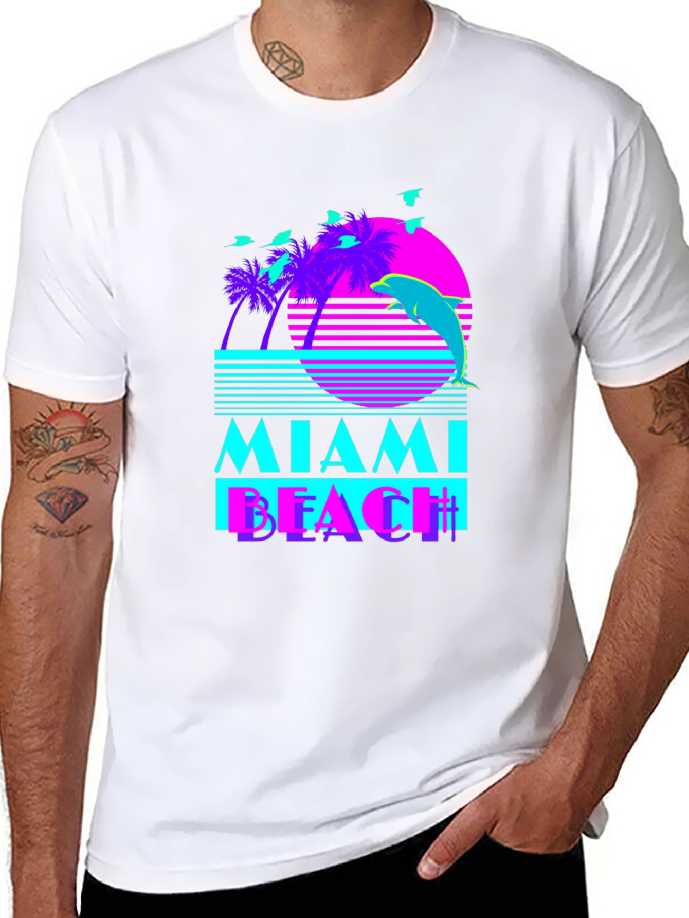 Black Miami Beach Retro T-Shirt view 8