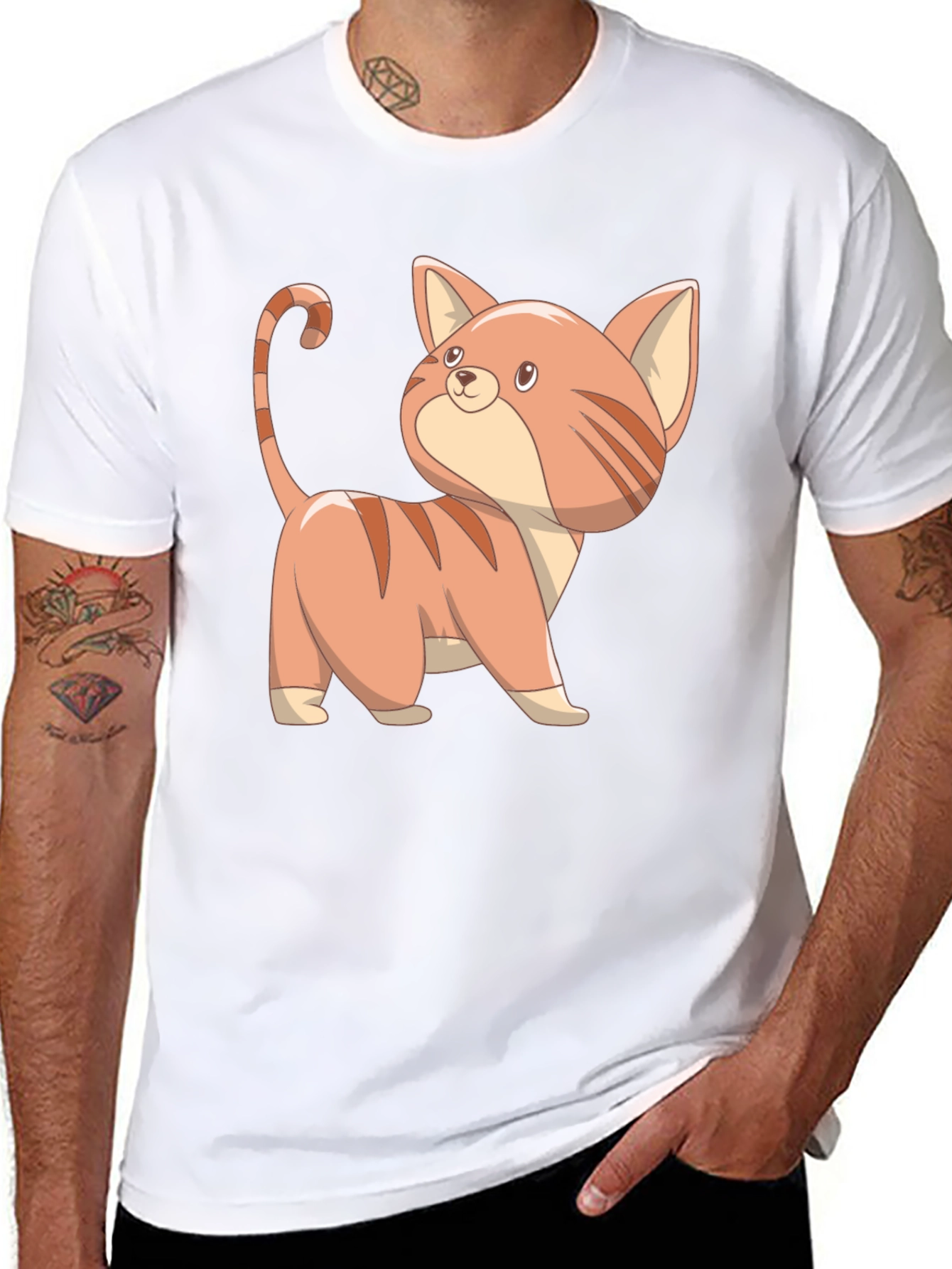 Black Cute Cartoon Cat Black T-Shirt view 8