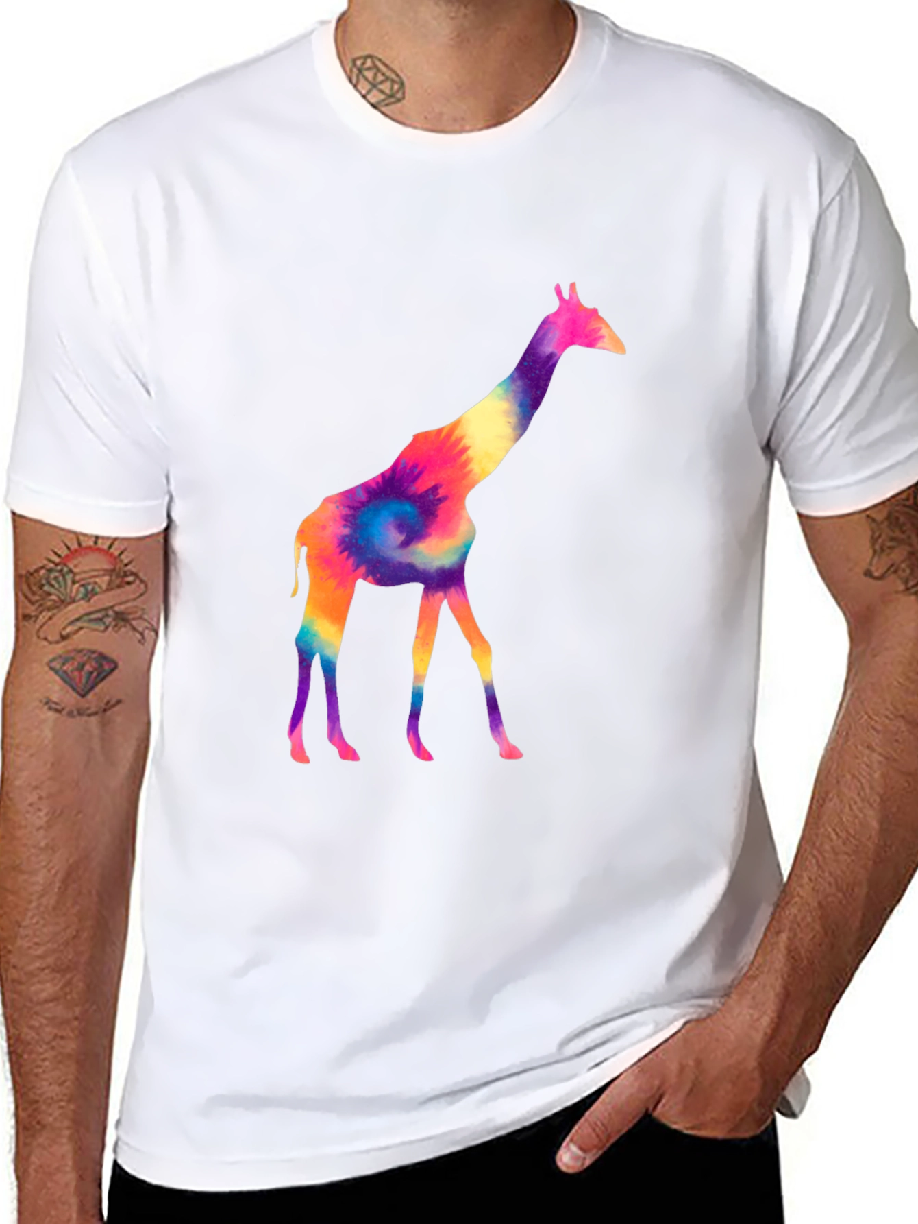 Black Colorful Giraffe Tie Dye Graphic Tee - Black view 8