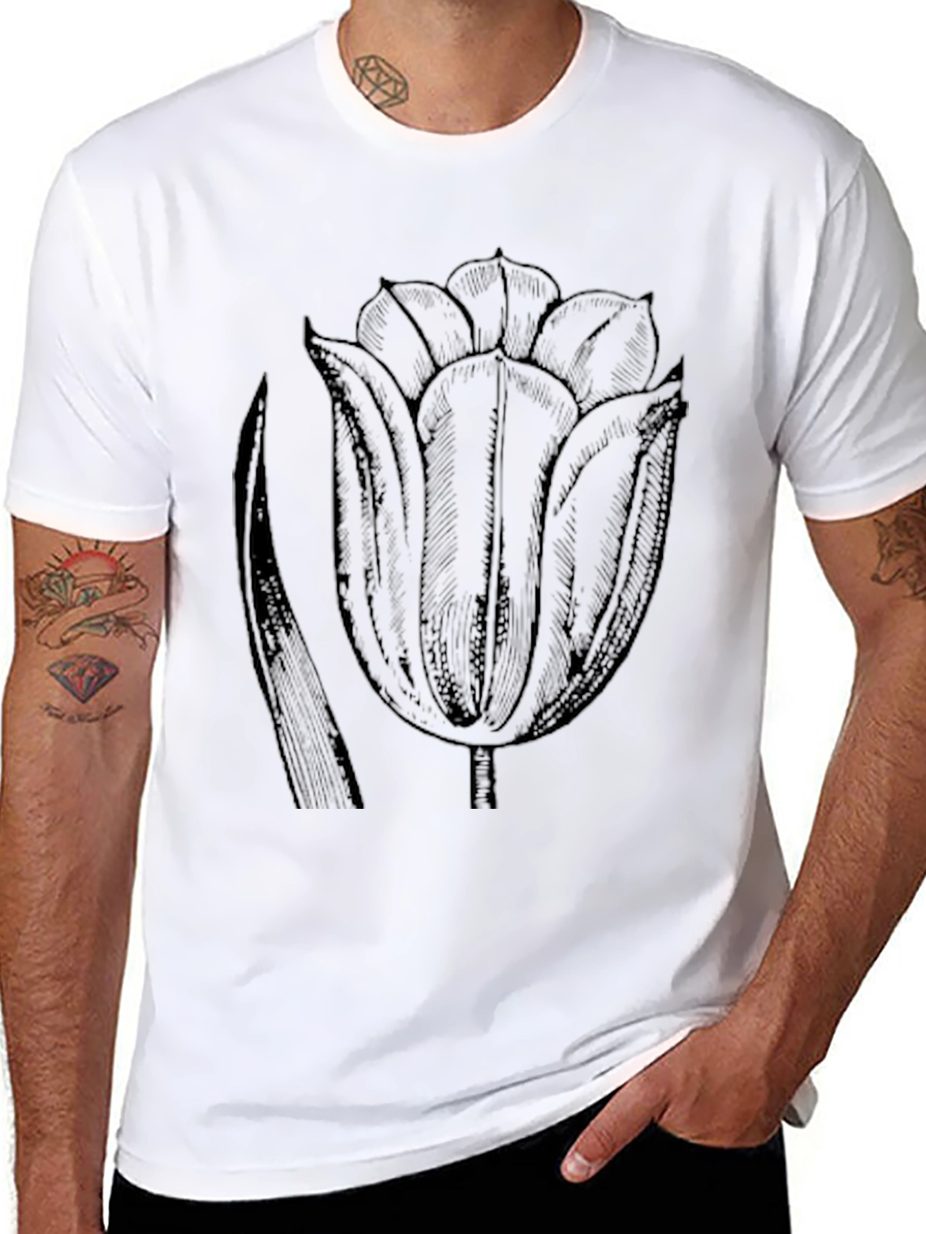Black Black Tulip Graphic Tee - Modern Casual Style view 8