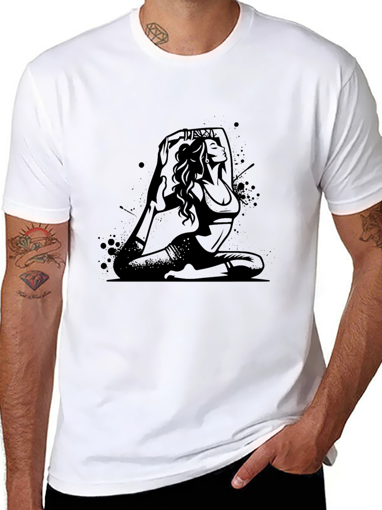 Black Yoga Pose Graphic Print Tee - Black view 8