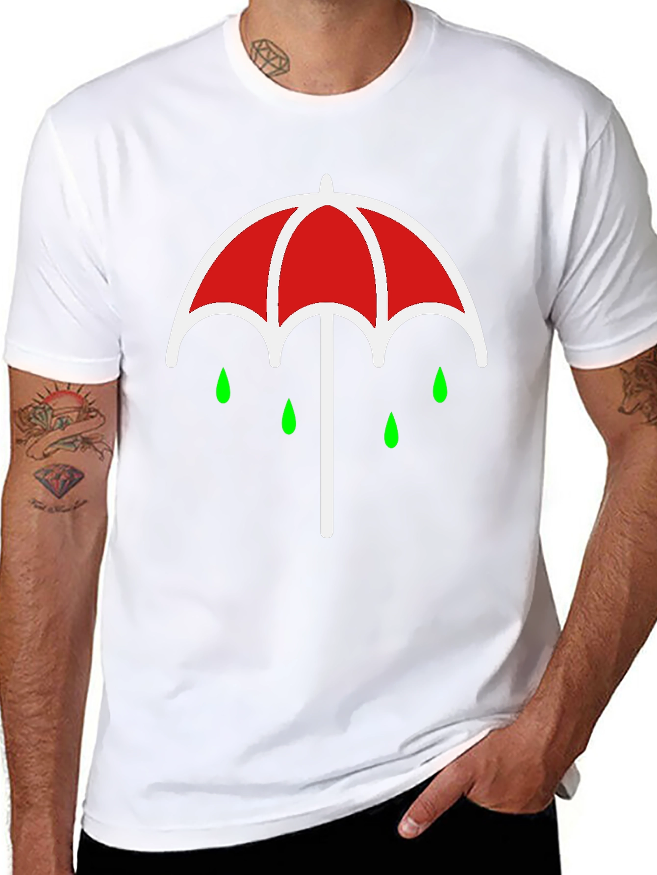 Black Umbrella Rain Drop Graphic T-Shirt - Black view 8