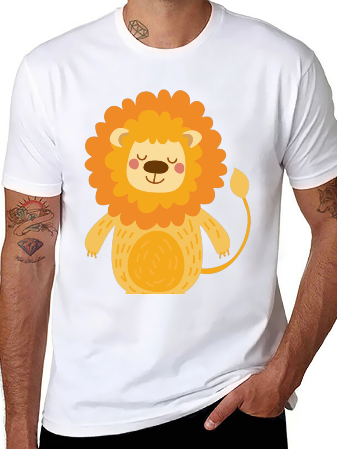 Black Cute Cartoon Lion Black T-Shirt view 8