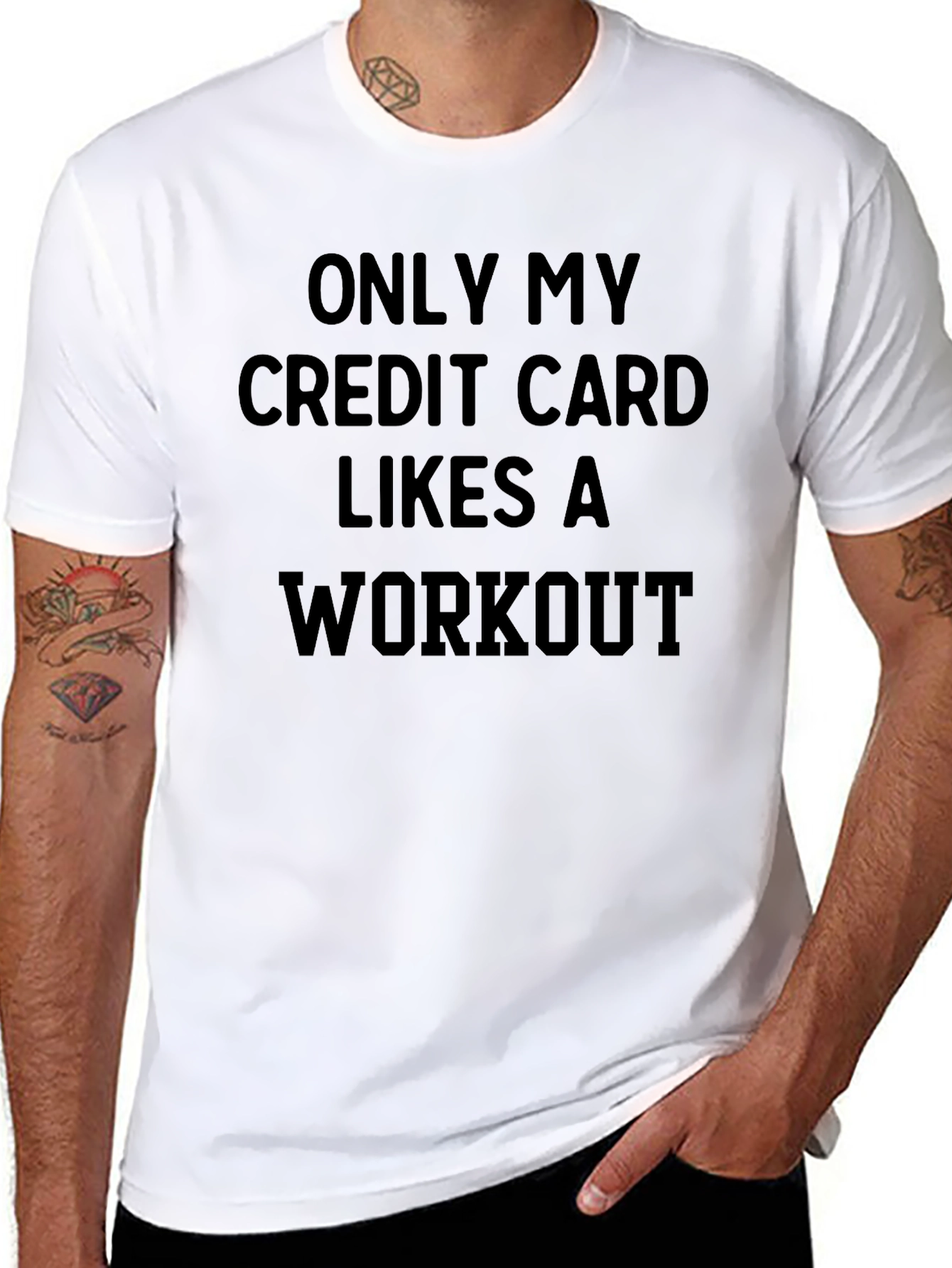Black Funny Workout T-Shirt: Credit Card Likes Exercise view 8