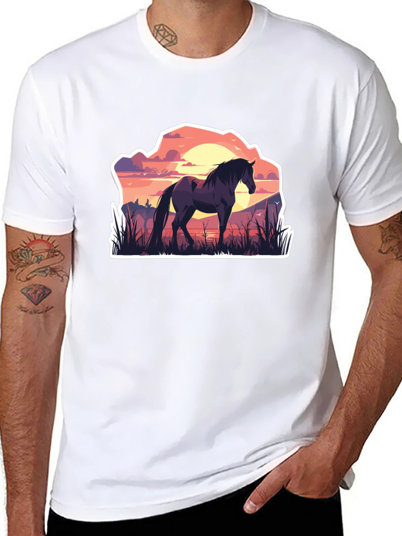 Black Horse Silhouette Graphic Tee - Nature Inspired T-Shirt view 8