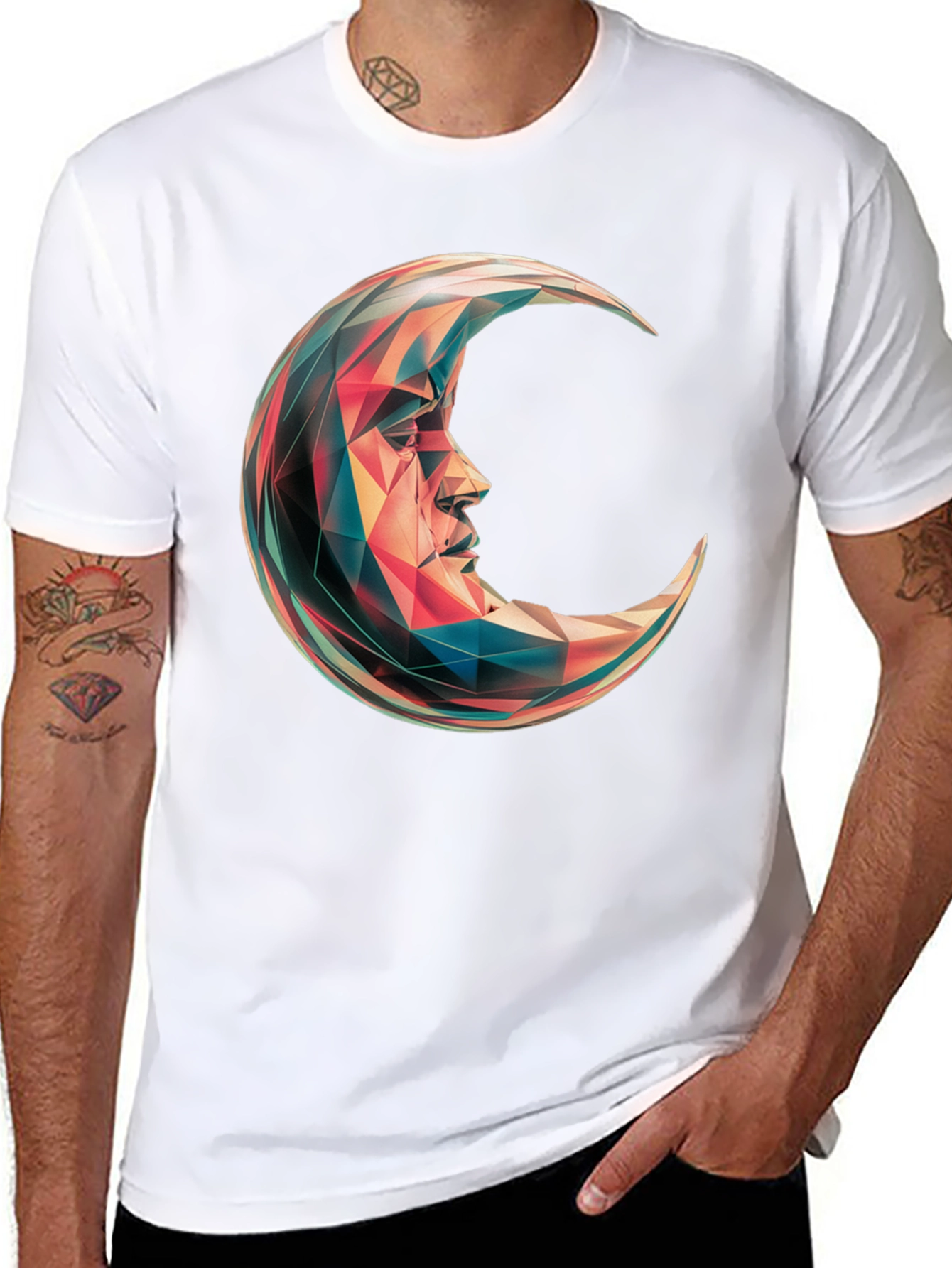 Black Geometric Crescent Moon Graphic T-Shirt - Black view 8