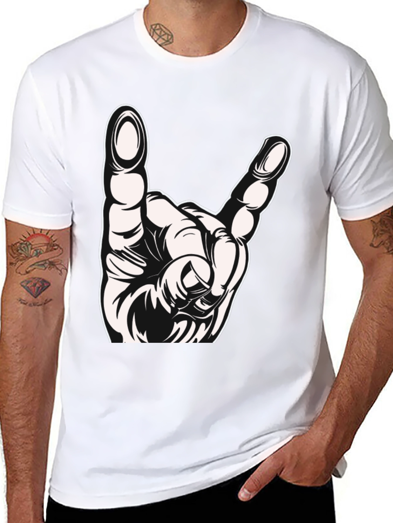 Black Rock On Hand Gesture Graphic T-Shirt view 8