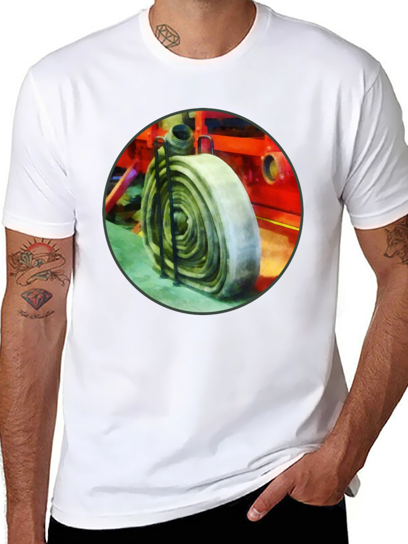 Black Fire Hose Graphic Tee - Black Cotton Crew Neck view 8