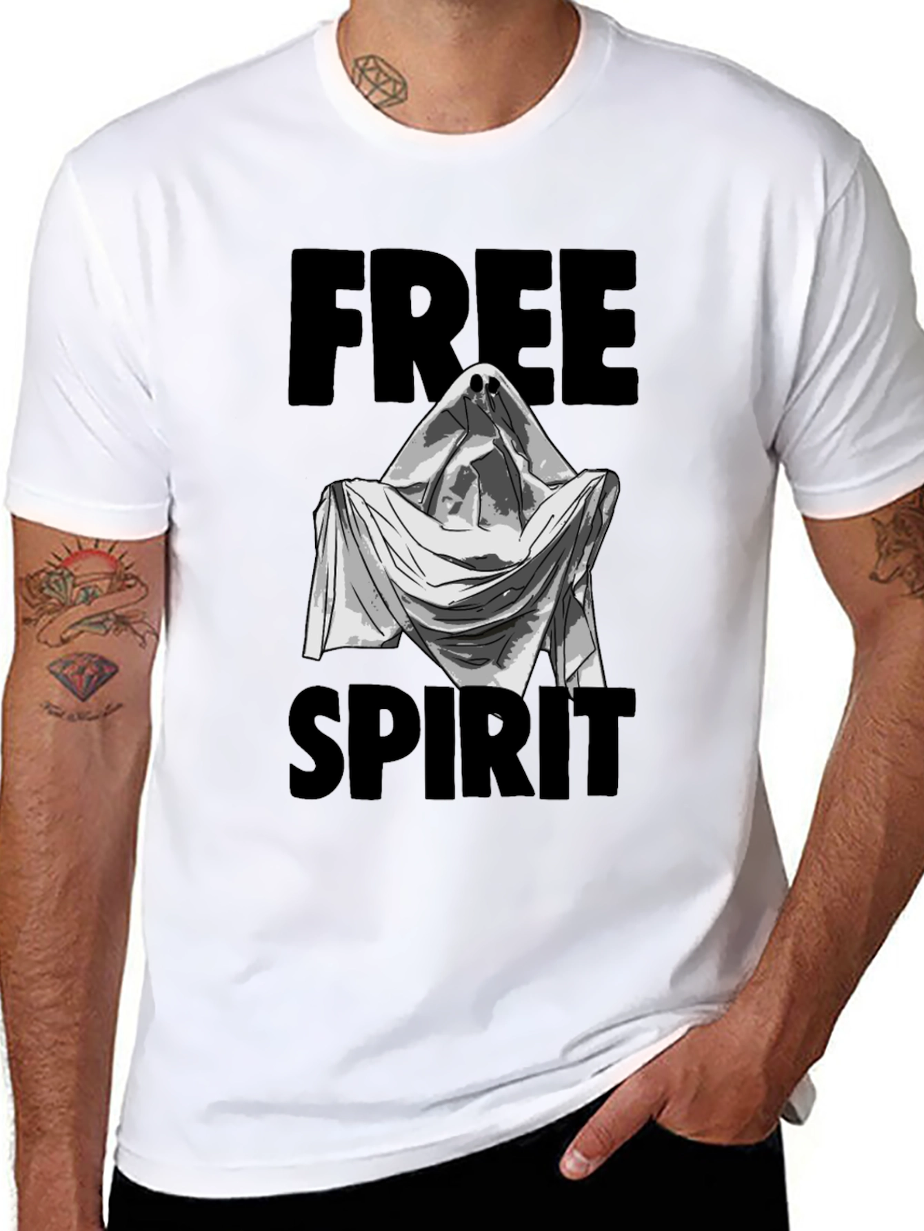 Black Free Spirit Ghost Graphic T-Shirt - Black view 8