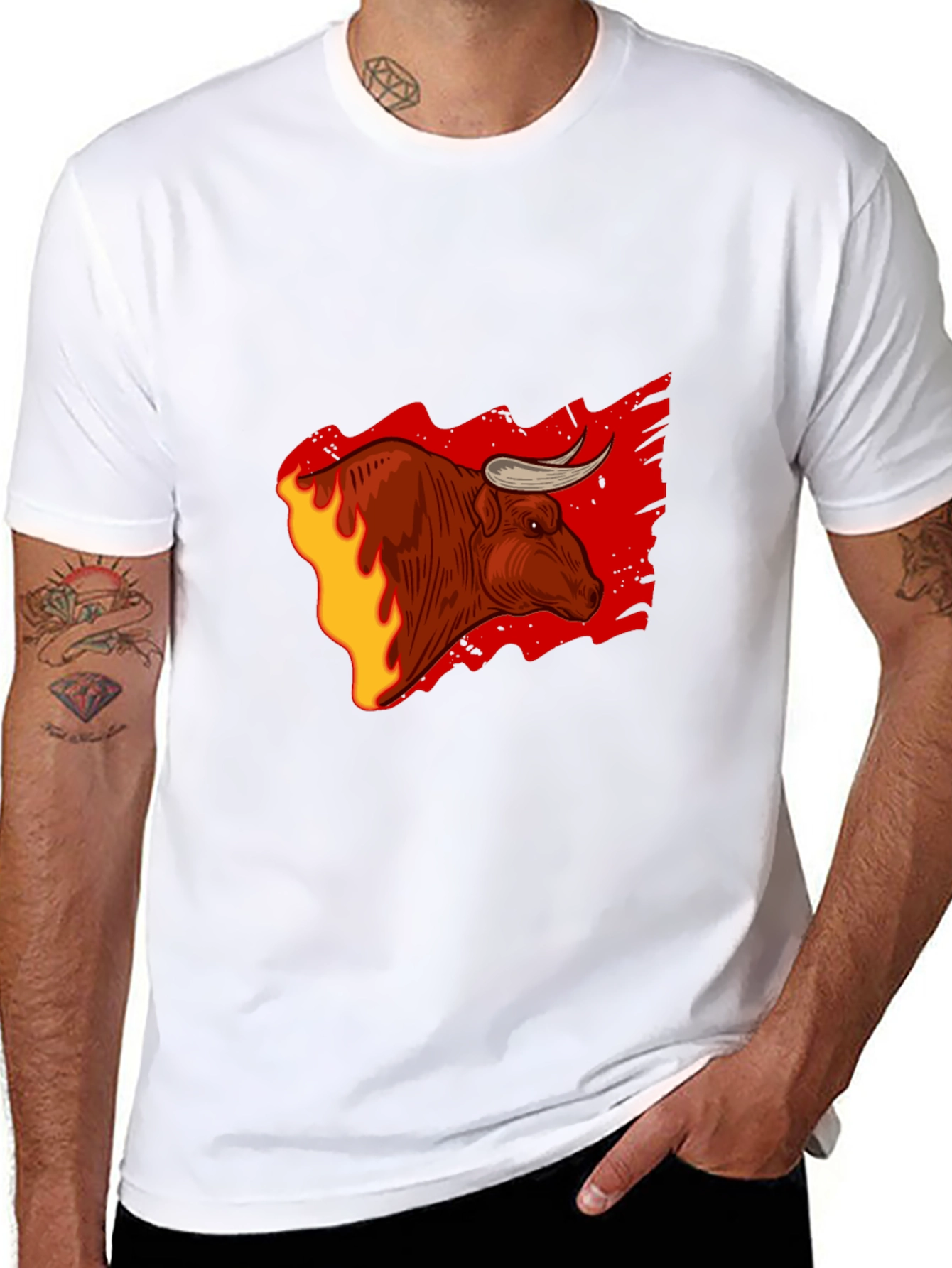 Black Fiery Bull Graphic Tee - Bold Black T-Shirt view 8