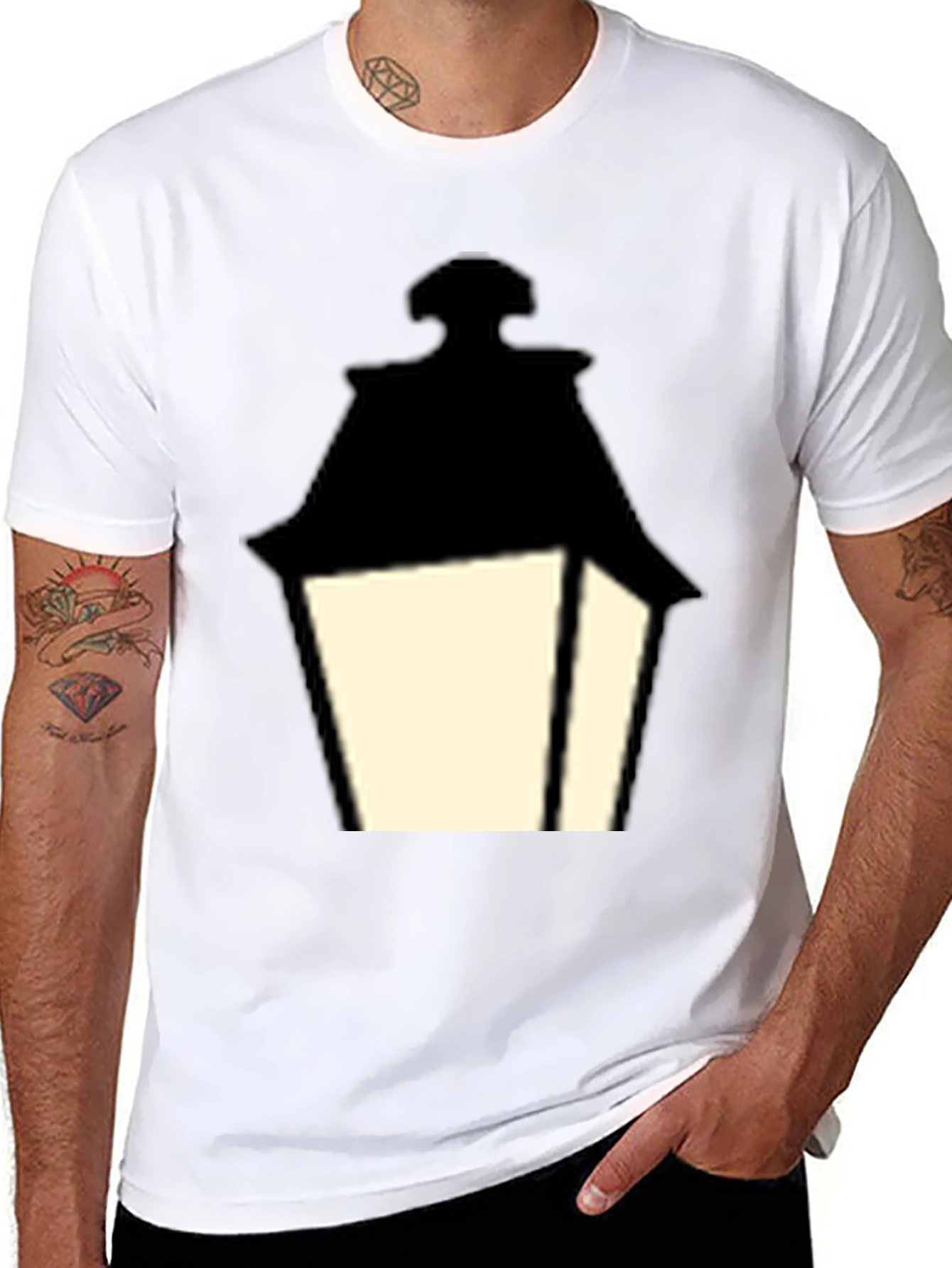 Black Vintage Lantern Graphic Black T-Shirt view 8