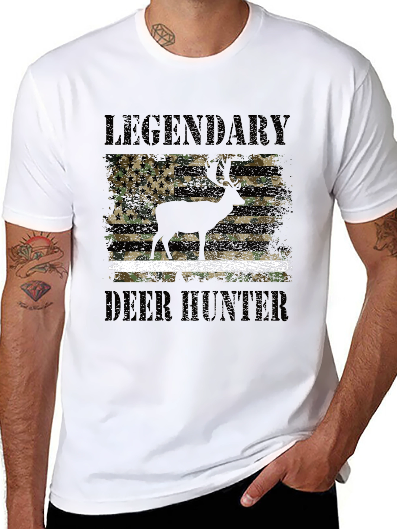 Black Legendary Deer Hunter Camo Flag Graphic Tee view 8