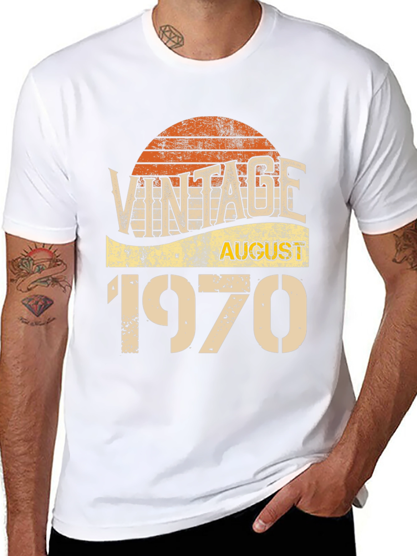 Black Vintage August 1970 Birthday T-Shirt view 8