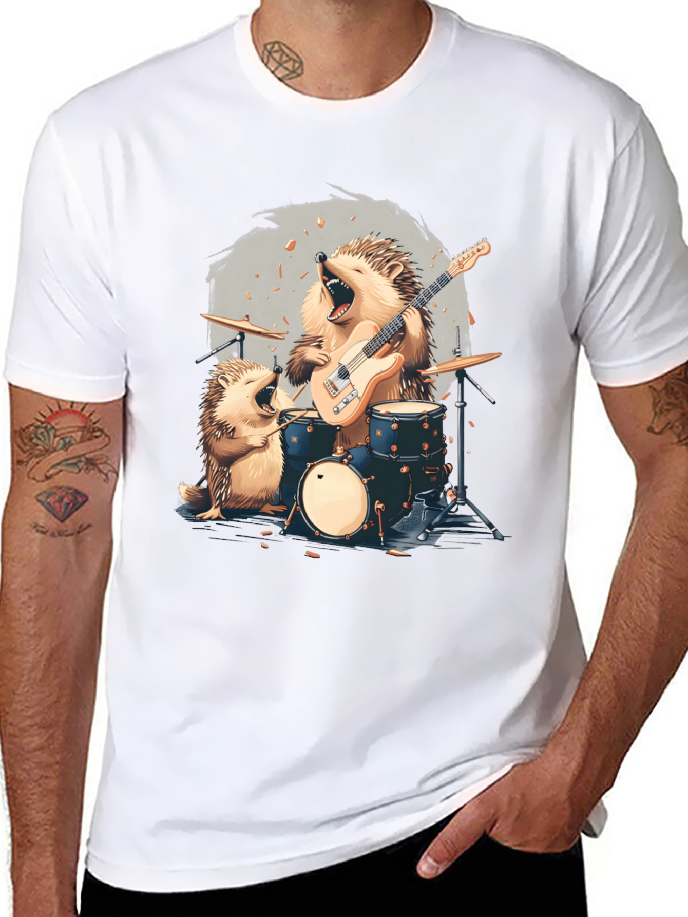 Black Hedgehog Band T-Shirt - Musician Hedgehog Tee view 8