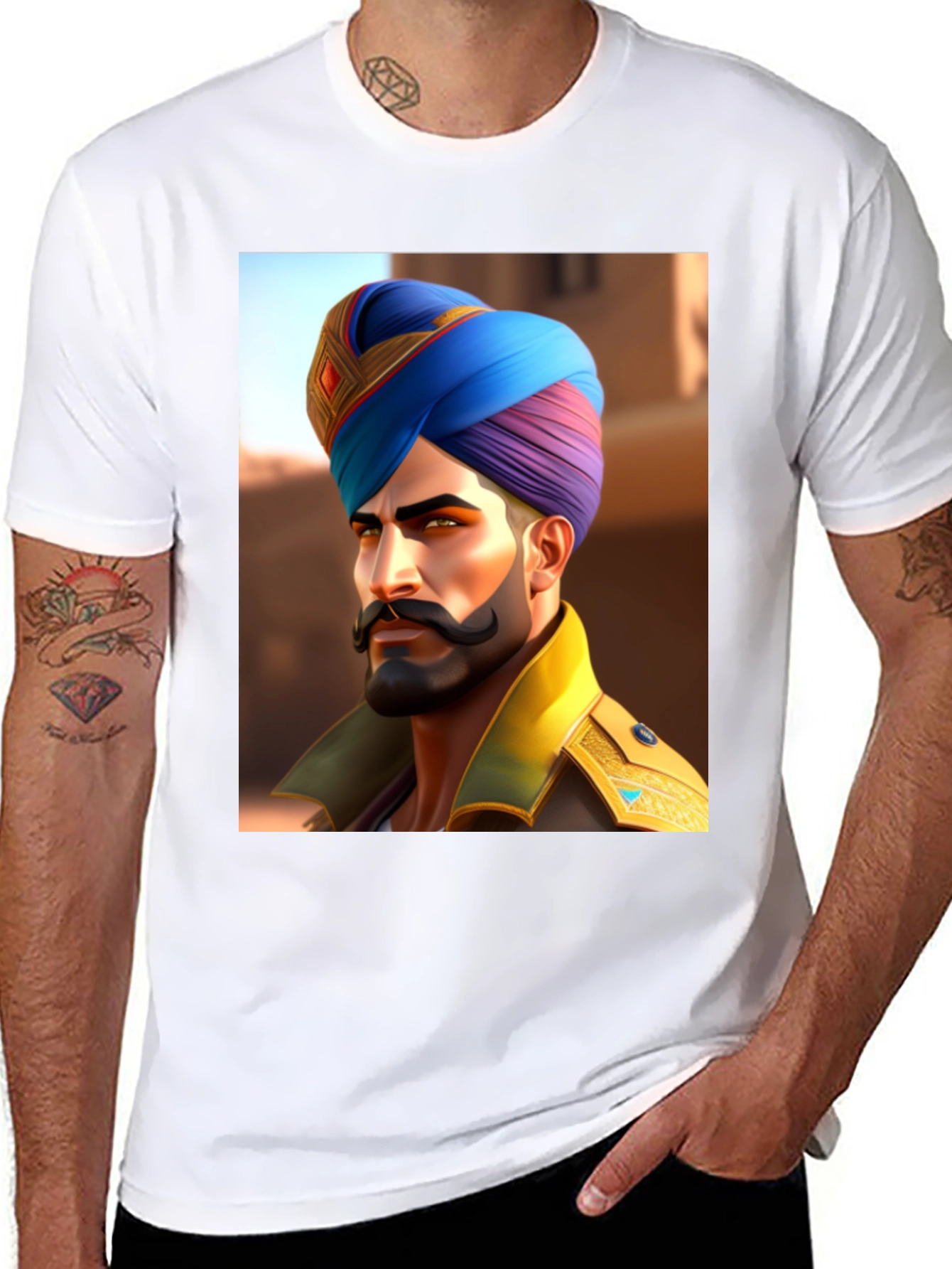 Black Graphic Tee: Sikh Warrior Portrait view 8
