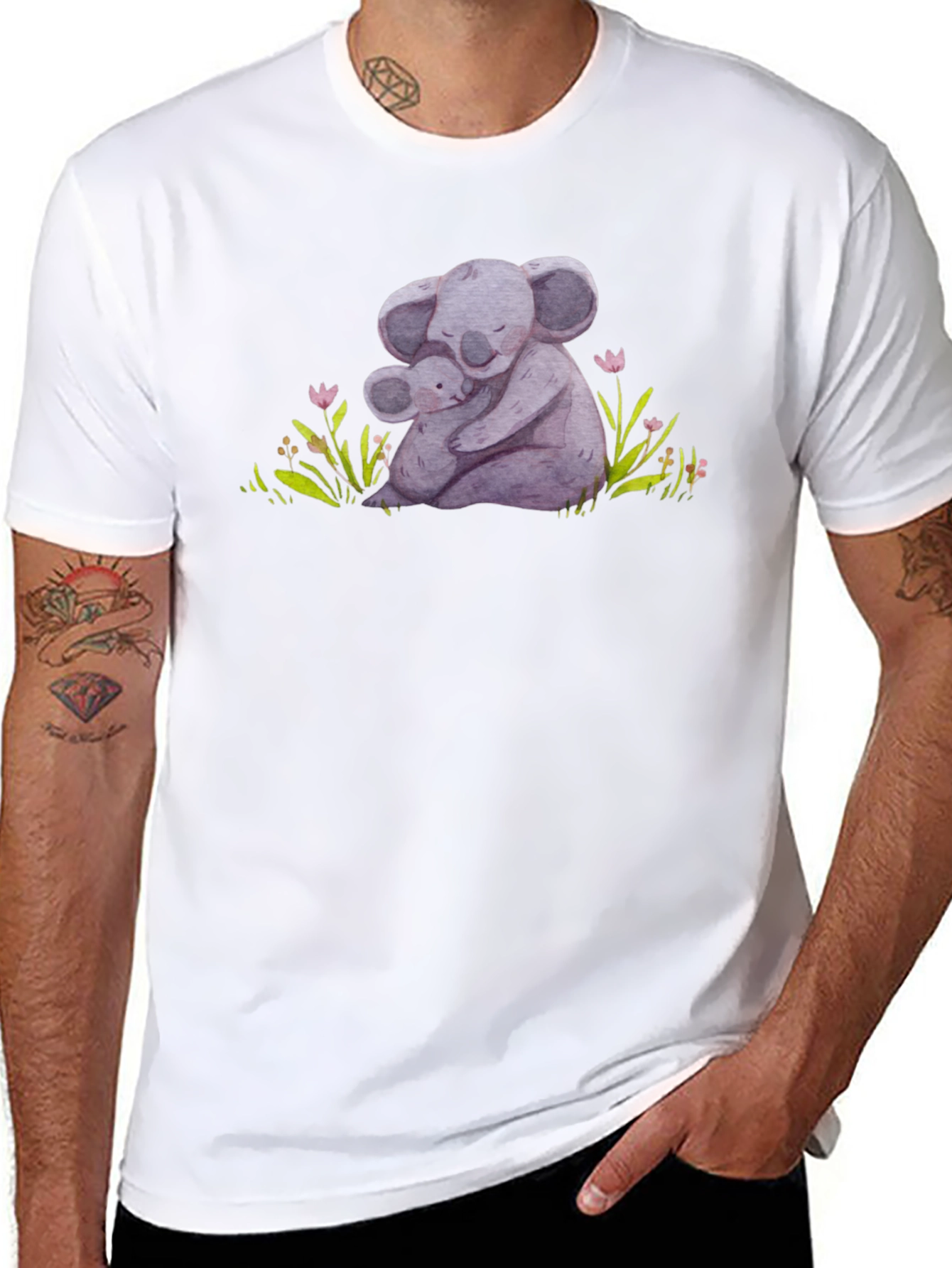 Black Koala Hug Graphic Tee - Soft Comfort view 8