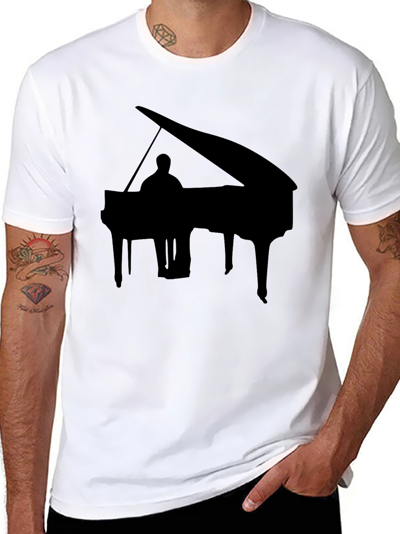 Black Piano Silhouette Black T-Shirt view 8
