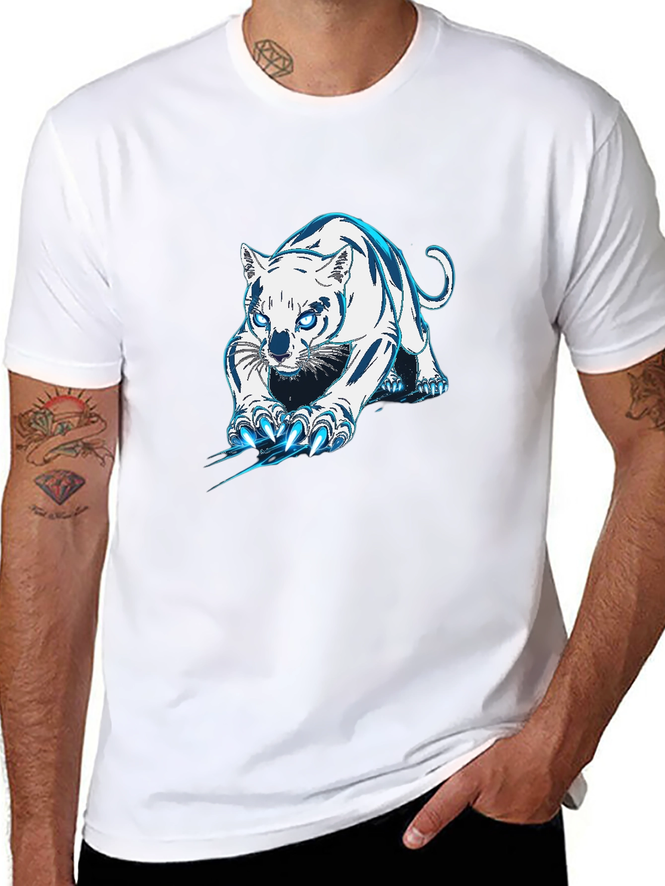 Black Black Tee with White & Blue Tiger Graphic view 8
