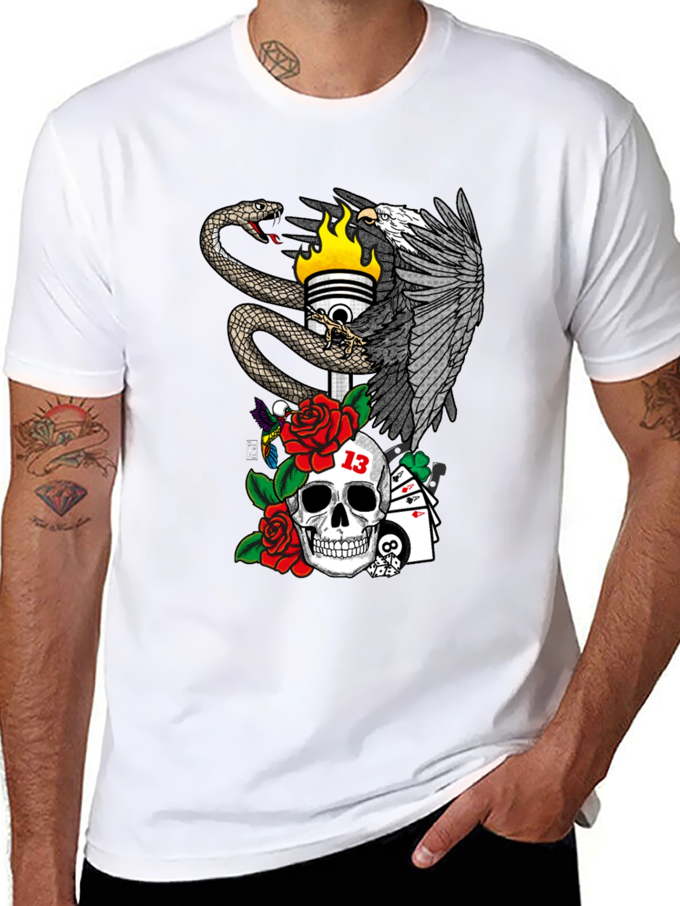 Black Eagle Snake Skull T-Shirt view 8