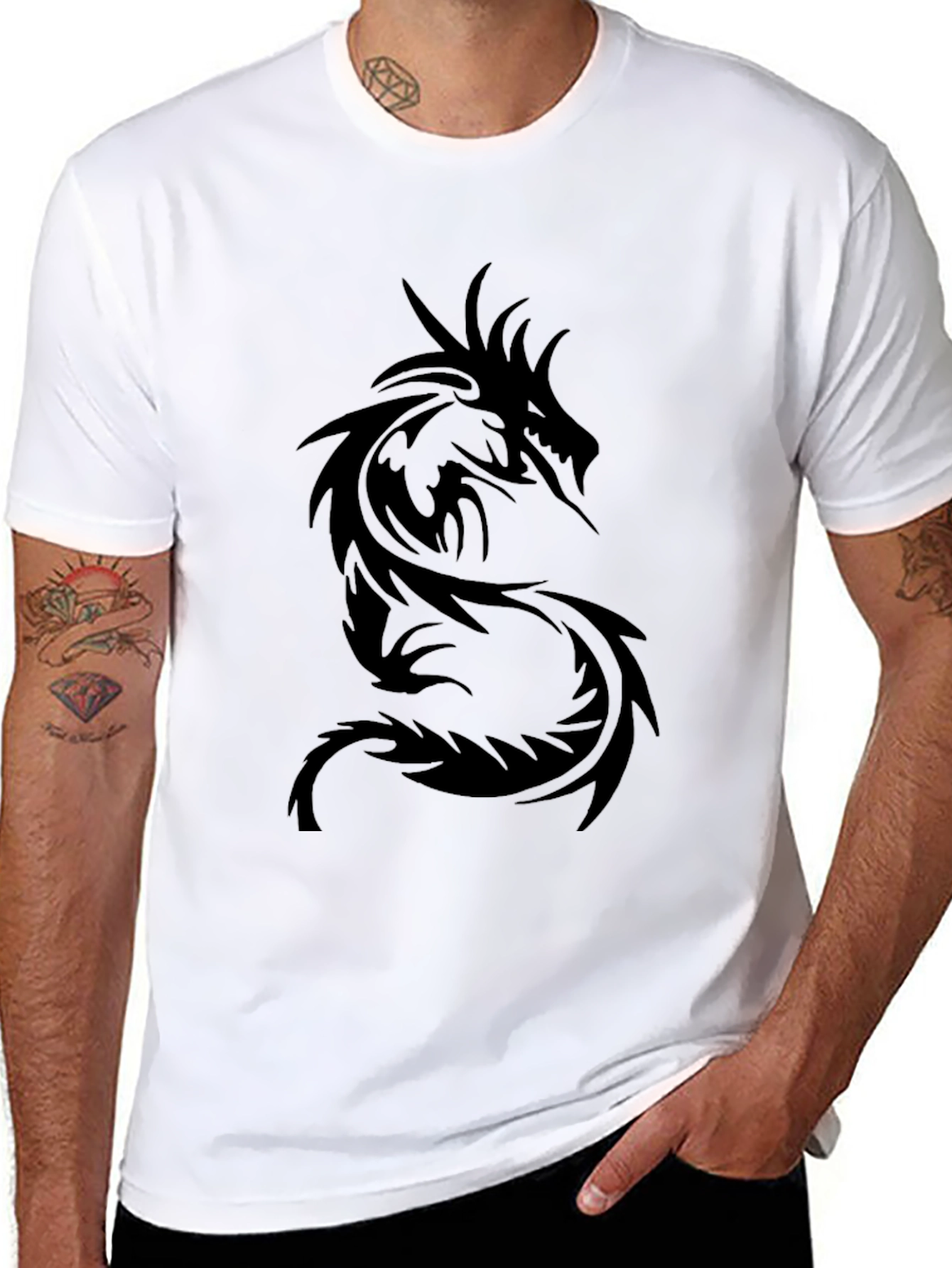 Black Men's Black Dragon Graphic Tee view 8