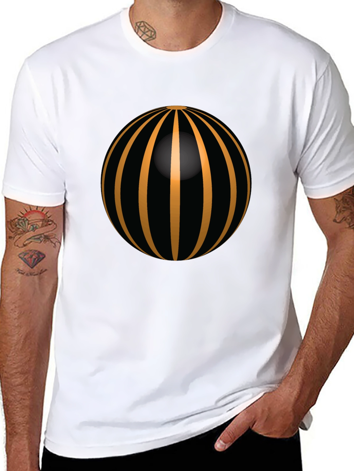 Black Striking Striped Sphere Graphic Tee view 8