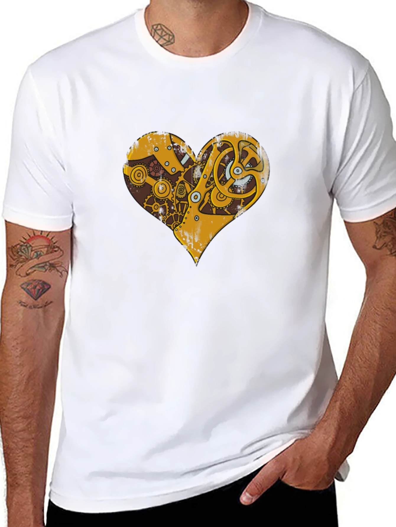 Black Steampunk Heart Gear Graphic T-Shirt view 8