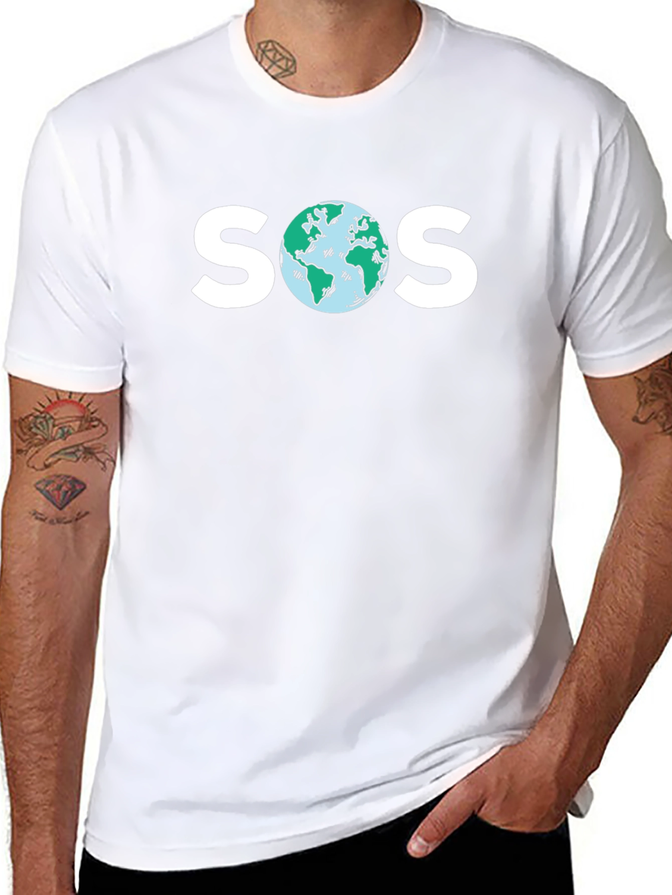 Black SOS Planet Earth T-Shirt - Save Our World! view 8