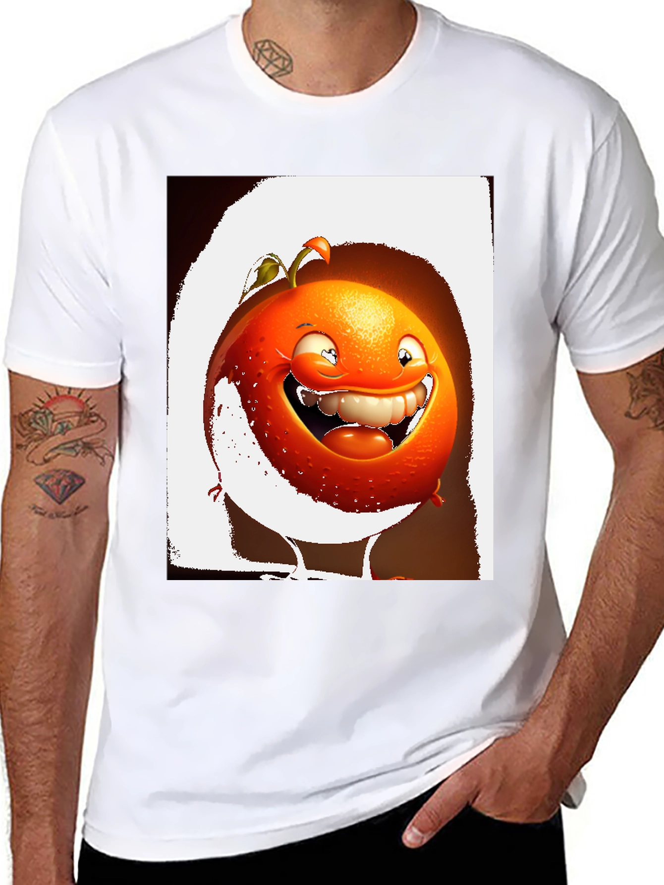 Black Funny Orange Cartoon Graphic Black T-Shirt view 8
