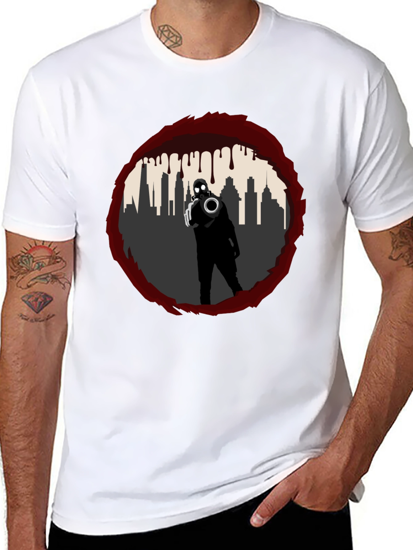 Black Dystopian City Gas Mask T-Shirt - Graphic Tee view 8